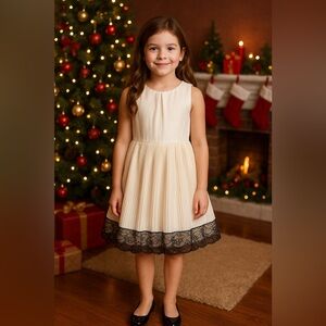 Lavender Girl’s Holiday Pleated Ivory Dress Lace Hem Party Elegant Size 12